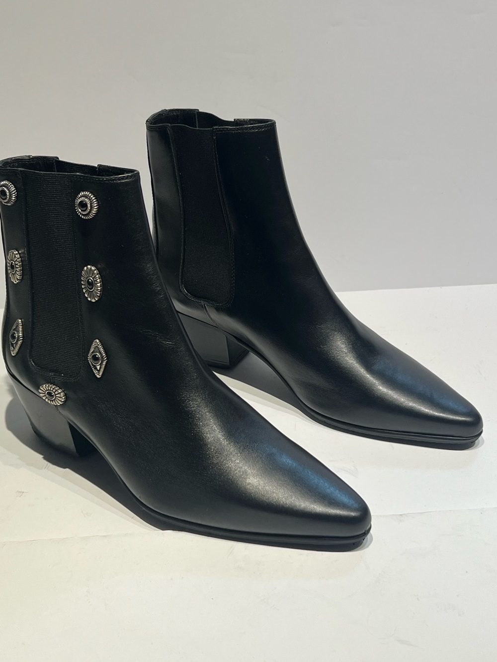 THE KOOPLES Stud-embellished pointed-toe leather ankle boots Sz 40